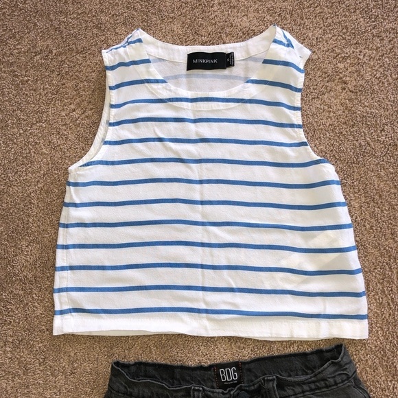 MinkPink Crop Top White with Blue stripes - Picture 2 of 9